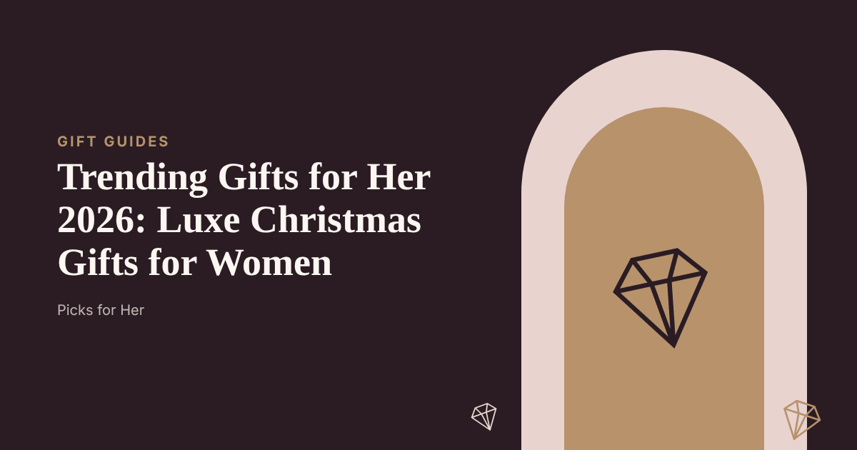 A cream gift box with a gold ribbon on a marble vanity beside a serum bottle, a perfume and an LED face mask
